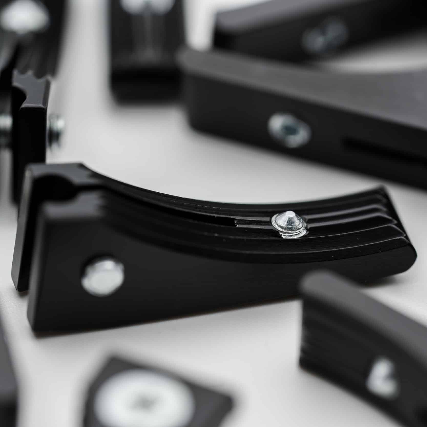 1827F Fortner pointed trigger blade for Anschutz biathlon rifles, screw point close up view