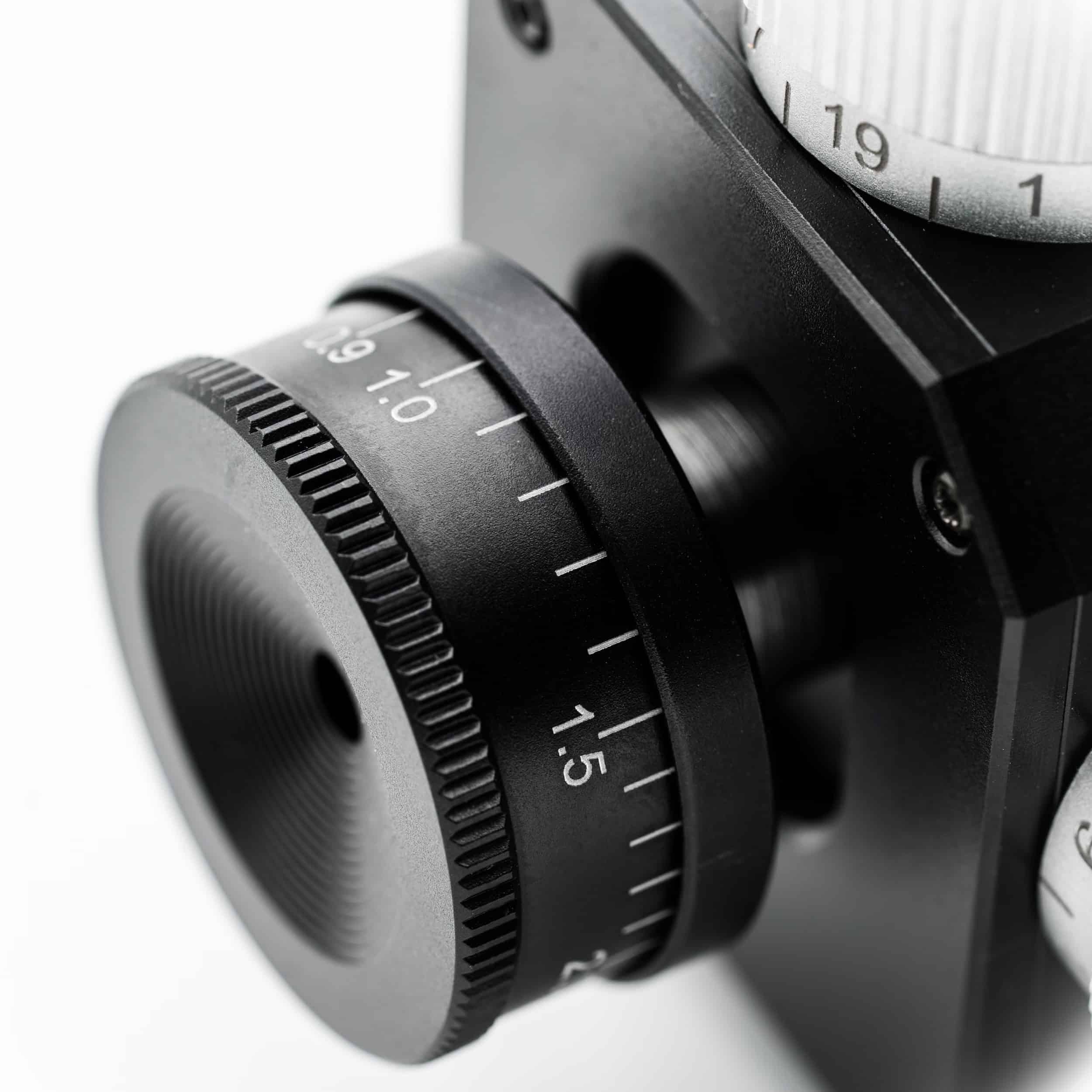 Gehmann 510 Rear Iris attached to 590-B rear sight, in close up view on adjustment dial