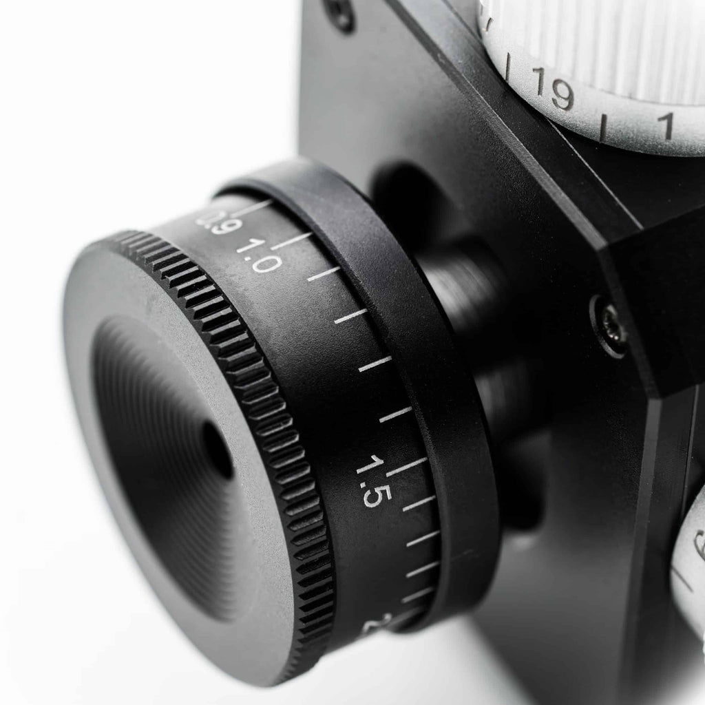 Gehmann 510 Rear Iris attached to 590-B rear sight, in close up view on adjustment dial