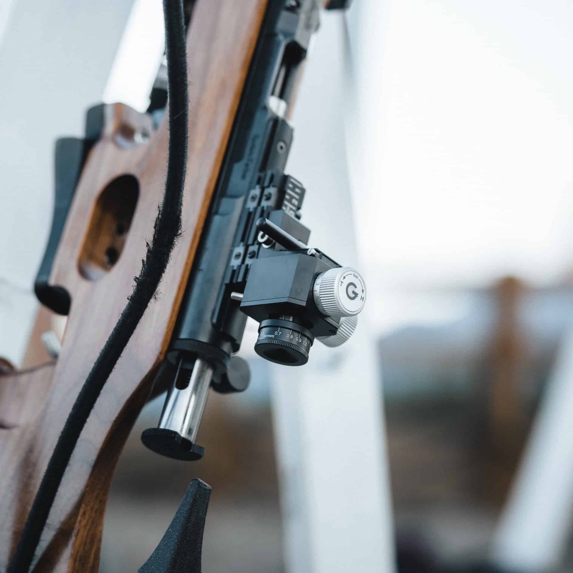 Gehmann 590-B Biathlon Rear Sight on an Anschutz 1827F biathlon rifle, close up view