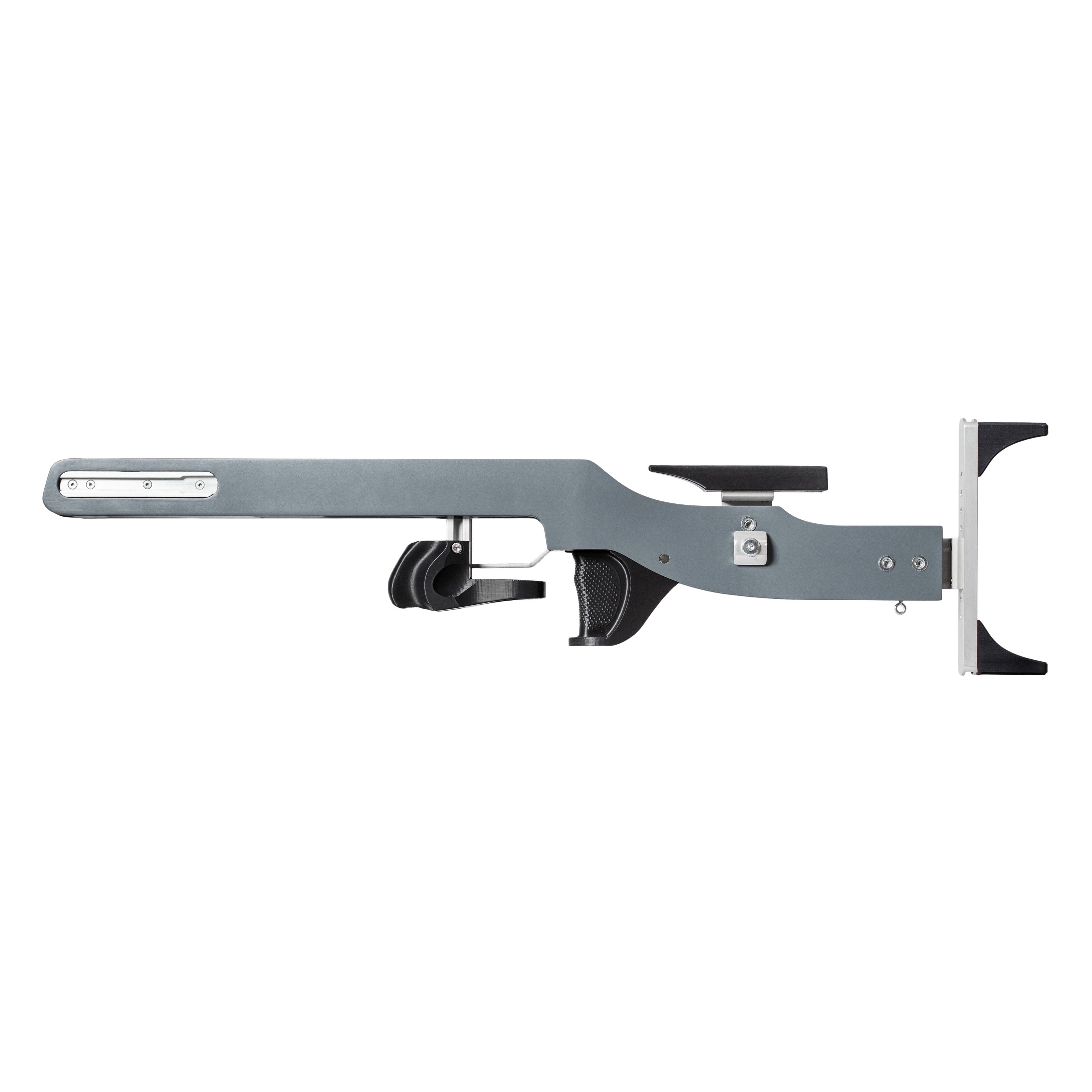 Rear side of the Naylor 2 biathlon stock in full view on a white background