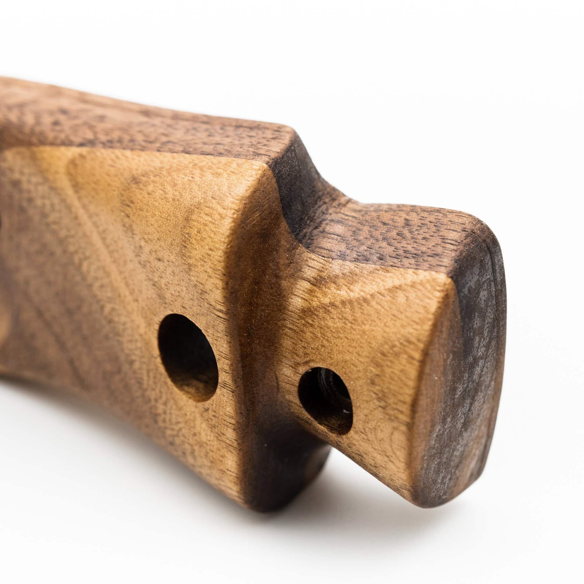 Standing grip for Anschutz 1827F Fortner biathlon rifles in walnut, in detailed close up view